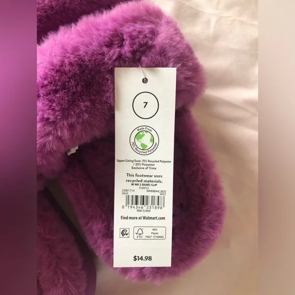 No Boundaries 2 Band Purple Plush Slippers NWT - Picture 6 of 11